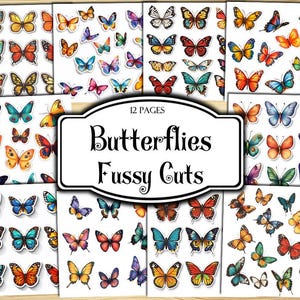 Butterflies Fussy Cuts, Digital Stickers, Printable Stickers, Ephemera, Junk Journal Kit, Scrapbook Supplies, Collage Sheets, Paper Craft