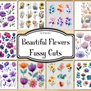 Beautiful Flowers Fussy Cuts, Digital Stickers, Printable Stickers, Ephemera, Junk Journal Kit, Scrapbook Supplies, Collage Sheets, Craft