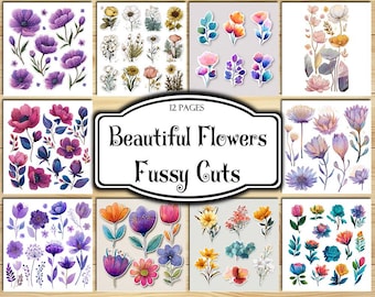 Lindos recortes de flores, adesivos digitais, adesivos para imprimir, enfeites, kit para diário de arte, materiais para scrapbook, folhas para colagem, artesanato