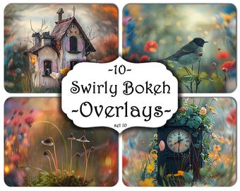 Swirly Nature Bokeh Overlays, Photo Backgrounds (Digital Download)