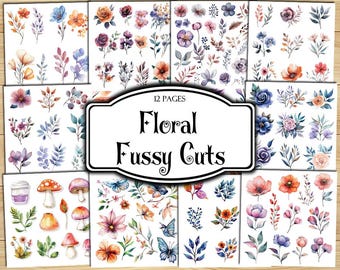 Floral Fussy Cuts, Printable Ephemera, Scrapbook Stickers (Digital)