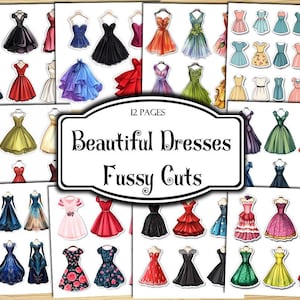 Belles robes Coupes soignées, Autocollants numériques, Autocollants imprimables, Éphémères, Kit de journal indésirable, Fournitures pour scrapbooking, Feuilles de collage, Éphémères
