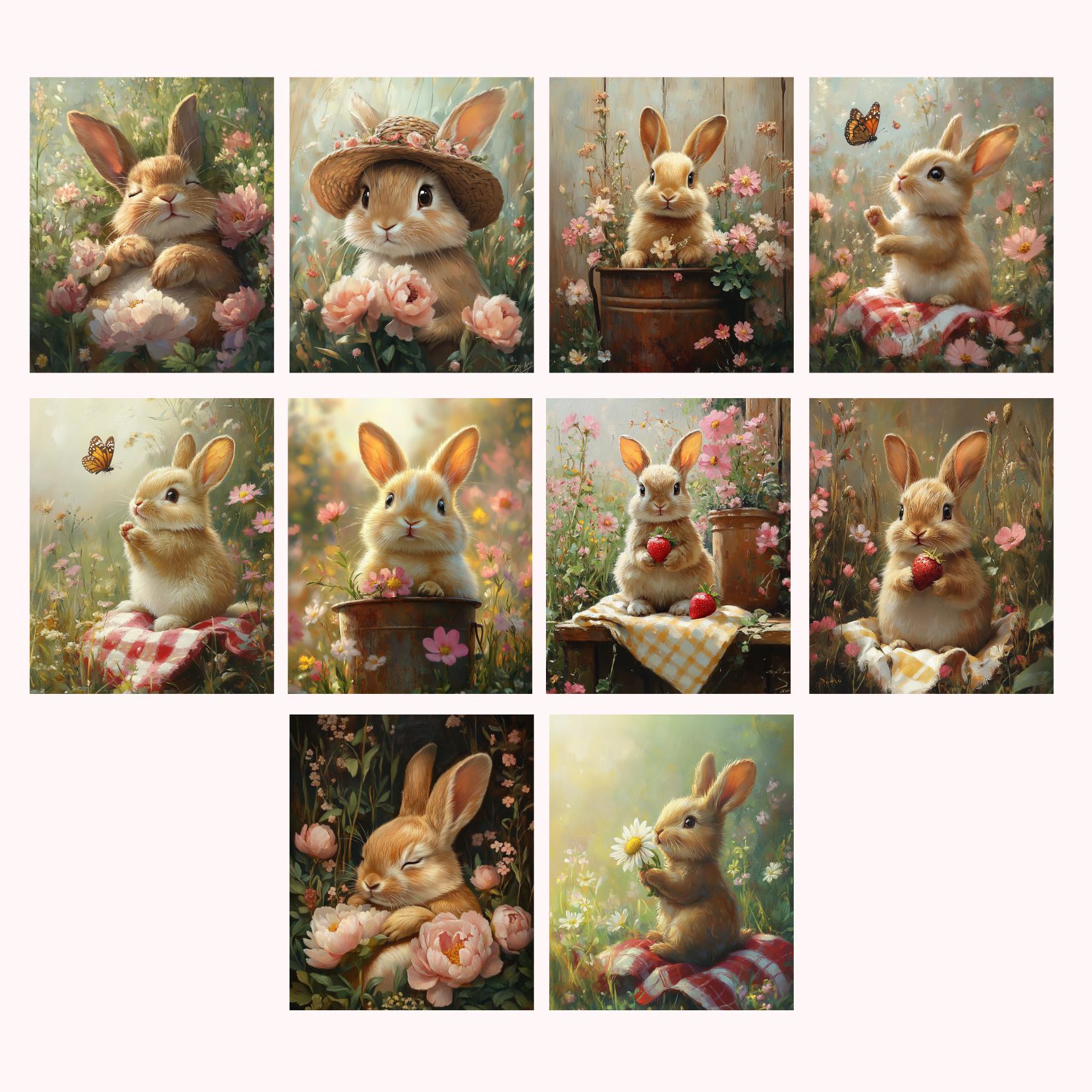 Bunny Spring Digital Pages: Oil Painting Style (300 DPI Printable) - Etsy