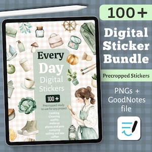 Plus de 135 autocollants numériques esthétiques pour tous les jours | Fichiers PNG prérecadrés et fichier GoodNotes pour la journalisation, le scrapbooking et les agendas numériques