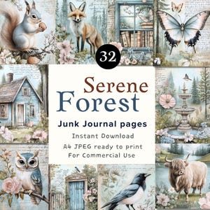 Serene Forest Junk Journal Seiten | 32 A4 Druckbare Wald Ephemera | Waldtiere Vintage Kit | Kommerzielle Nutzung | Sofort Download