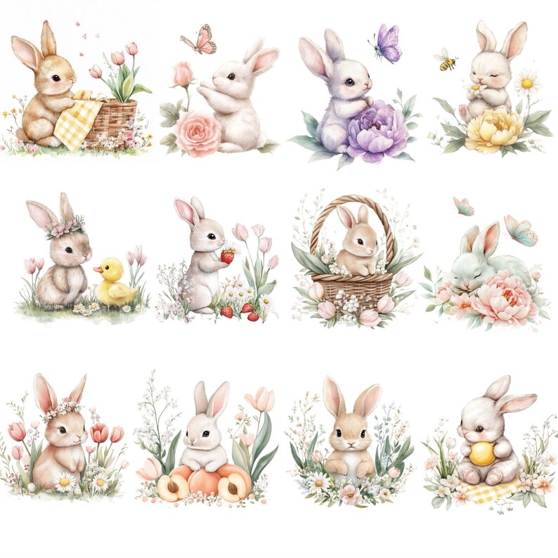 Watercolor Spring Clipart Bundle: Bunny, Goose, Wreaths (commercial Use ...