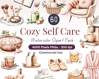 Cozy Self Care Watercolor Clipart: Spa & Wellness PNG Bundle