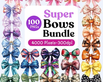 100 Bow Clipart Mega Bundle: Colorful PNG Graphics (300 dpi)
