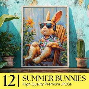 12 Summer Bunnies Digital Clipart Bundle– High-quality Jpegs for Wall