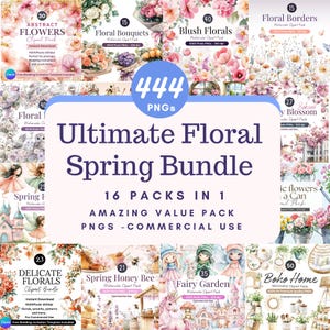 Ultimatives Frühlings-Blumen-Clipart-Bundle - 444 PNGs | Blumen, Blumensträuße, Sakura, Bienen, Teeparty, Aquarell, kommerzielle Nutzung