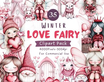 Love Fairy Clipart: Whimsical Gnomes, Unicorn, Deer (35 PNGs) Commercial Use