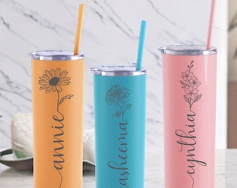 Personalized Tumbler with Birth Flower for Mom, Mothers Day Gift, Birth Flower Mug, Mom Tumbler Accessories, Bridesmaid Gifts, Mugs for Mom