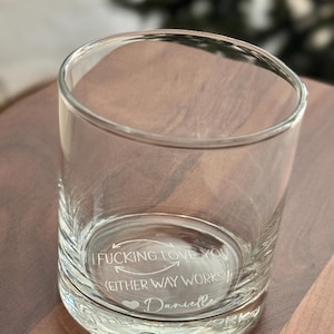 Personalized Whiskey Bourbon Glasses, Valentine Day Gifts for Him, Anniversary Gift for Husband, I Fn Love You Whiskey Glass image 8
