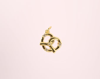Gold Pretzel Charm, 18K Gold Charm, Food Charm, Bakery Charms, Pretzel Charm with Cubic Zirconia Gems, Charm Bar, Bracelet Necklace Jewelry