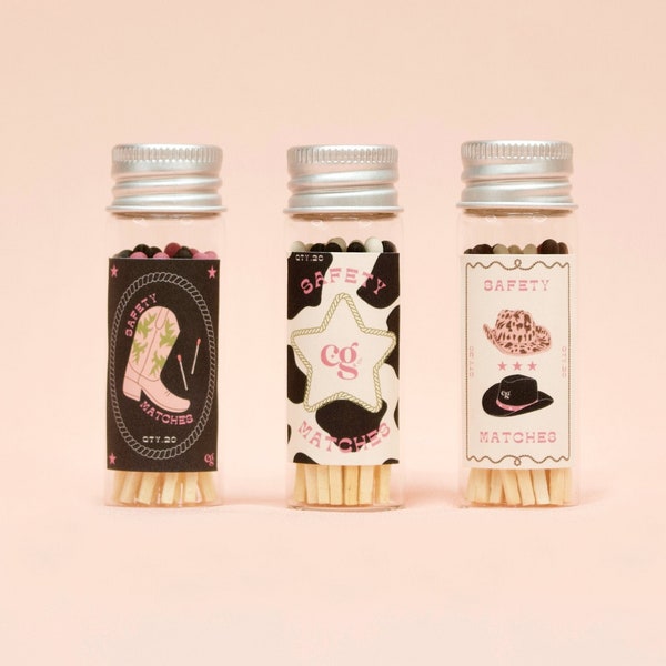 Cowgirl Aesthetic Match Jars | Strike on Bottle Matches | Small Gift | Coffee Table Decor | Gift Boxes | Table Topper | Stocking Stuffer