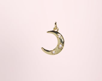 Gold Mond Charm, 18K Gold Charm, himmlische Mond Charm, Mond Charms, Halbmond Charm, Armband Halskette Schmuck machen Lieferungen