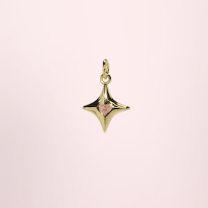 Guldfärgad 4-punkts stjärnberlock, 18K guldberlock, Stjärnberlocker, Stjärnexplosionsberlock, Nordstjärnehänge, Himmelsberlocker, Cubic Zirconia-berlocker