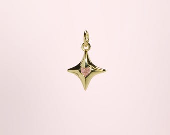 Gold 4 Point Star Charm, 18K Gold Charm, Star Charms, Starburst Charm, North Star Pendant, Celestial Charms, Cubic Zirconia Charms
