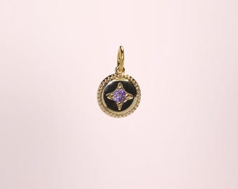 Charm rond en or, breloque en or 18 carats, breloques vintage, breloques zircone cubique, breloques à ajouter, bracelet collier fournitures de fabrication de bijoux