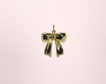 Gold Bow Charm, 18K Gold Charm, Chunky Bow Charms, Heart Pendant, Charms for Bracelets, Vintage Charms, Necklace Jewelry Making Supplies
