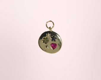 Gold Round Charm, 18K Gold Charm, Star Charms, Charms for Bracelets, Gold Heart Charms, Charm Bar, Necklace Jewelry Making Supplies