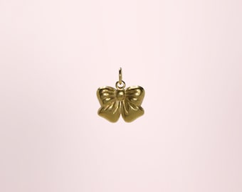 Gold Bow Charm, 18K Gold Charm, Chunky Bow Charms, Heart Pendant, Charms for Bracelets, Vintage Charms, Necklace Jewelry Making Supplies