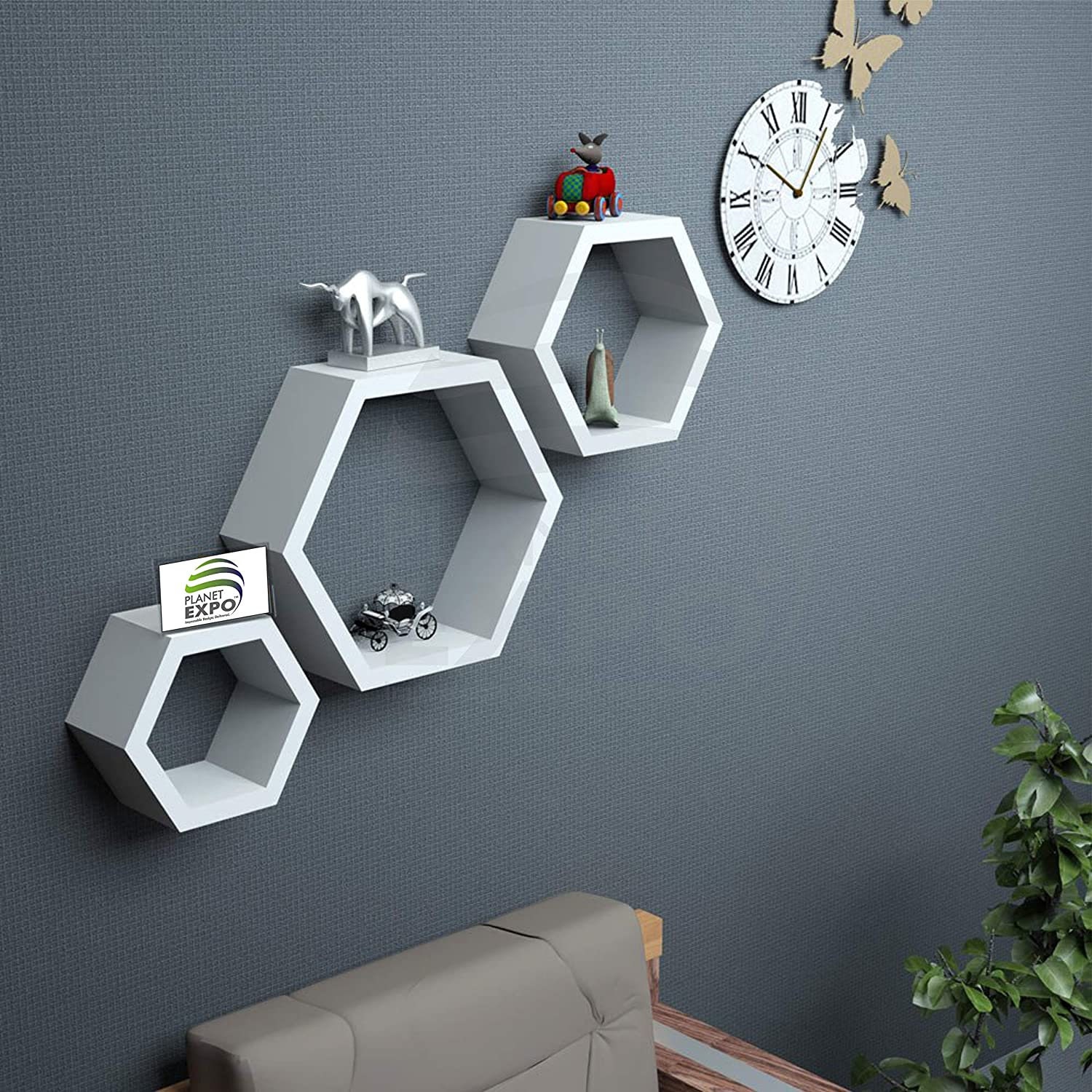 Hexagon Shape Storage Wall Shelves Set Of 3 White With 2 Etsy