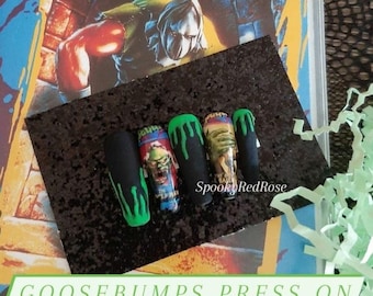 Goosebumps press on nails | haunted mask | stay out of the basement | slime drip | 90s cartoon