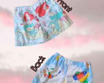Double sided vintage bedsheet shorts- Ariel mermaid and dumbo duck