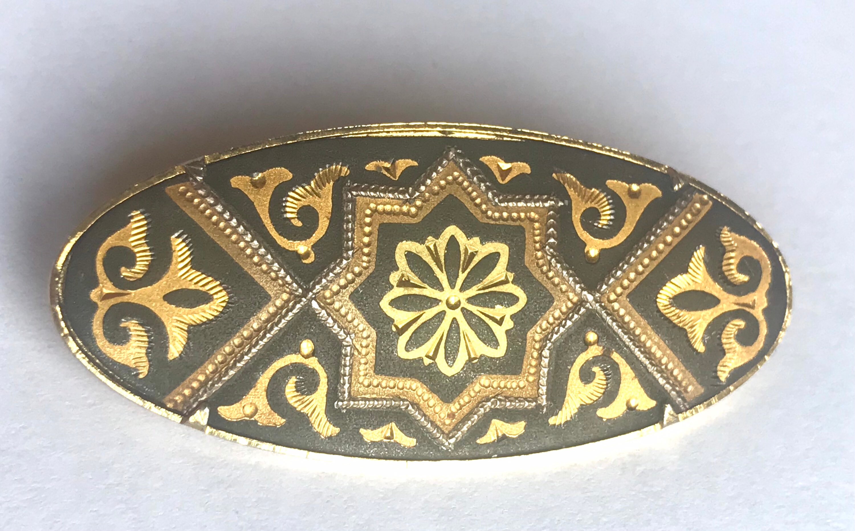 Vintage Damascene brooch oval Etsy