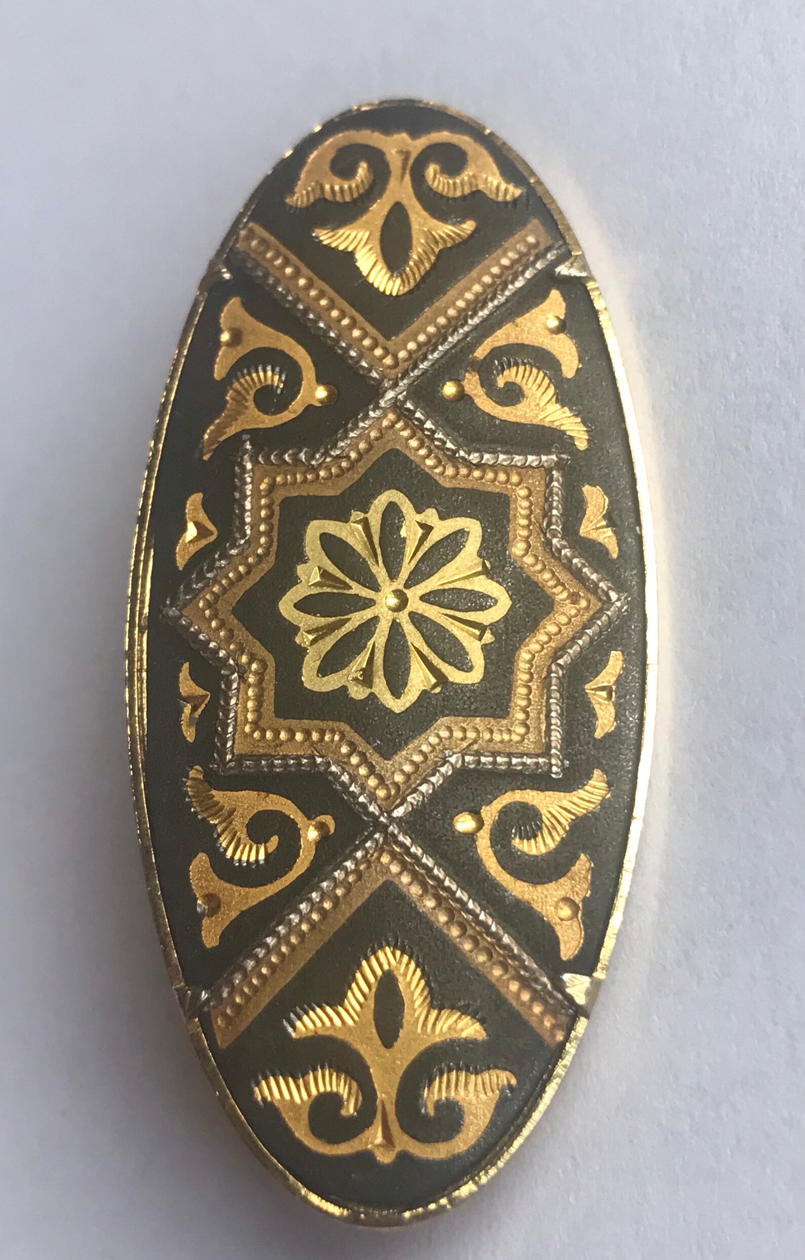 Vintage Damascene brooch oval Etsy