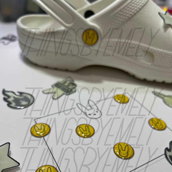 Bad Bunny Shoes Logo Klinknagels Charms Fan Art Zijstuk Cirkels 4-pack klasse A | Conejo Malo Klinknagel voor Clog Cro Schoenen Sticker Jib Gib Charm