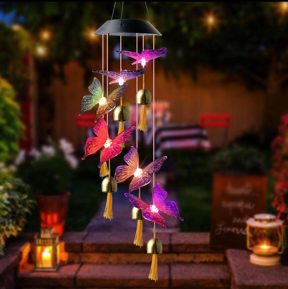 Butterfly Solar Powered LED Wind Chime Color Changing Etsy