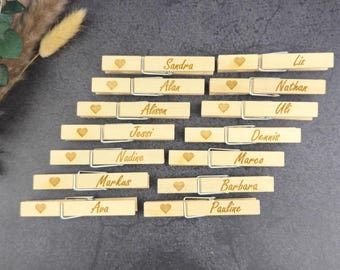 Gravierte Wäscheklammern | Personalisierte Wäscheklammer | Namensschild | Glupperl | Hochzeit | Dekoration | Holz | Anhänger | Geschenk