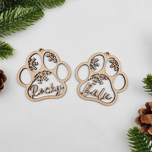 Personalisierte Hundepfote Weihnachtskugel | Christbaumschmuck aus Holz | Anhänger aus Buche | Weihnachtsdekoration| Weihnachten | Hund