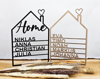 Huis met naam gemaakt van hout | Gepersonaliseerde decoratieve houten huis veelkleurig | Deurbord familiebruiloft Pasen | kerstcadeau