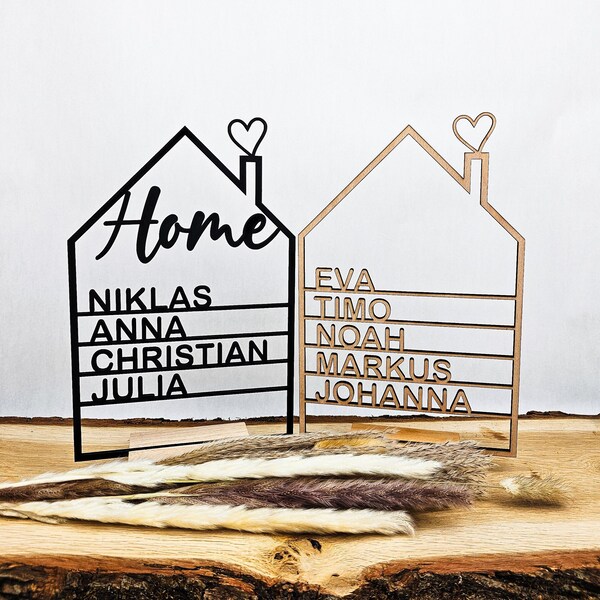 Haus mit Namen aus Holz | Personalisiertes Deko Holzhaus mehrfarbig | Türschild Familie Hochzeit Ostern | Weihnachtsgeschenk