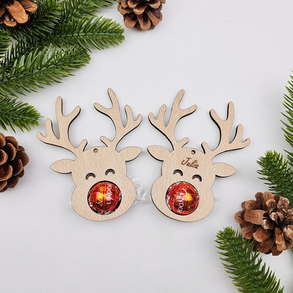 Rentier Schoko Personalisierte Weihnachtskugel | Christbaumschmuck aus Holz | Mitbringsel | Geschenkidee | Christbaum | Weihnachten | Holz