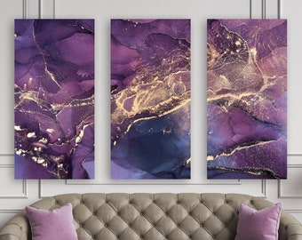 Peaceful Purple + Gold Canvas Art, Beautiful Alcohol Ink Painting, Calm Abstract Watercolor Art, Purple-Blue-Gold Wall Art, Modern Artwork