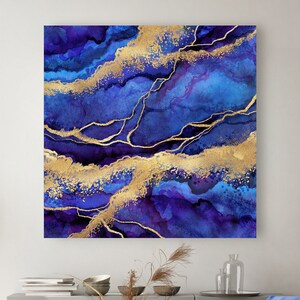 Lapis Blue + Gold Canvas, Abstract Watercolor Modern Art Painting, Peaceful Calming Blue + Gold Wall Art, Home + Office Decor, Ready To Hang