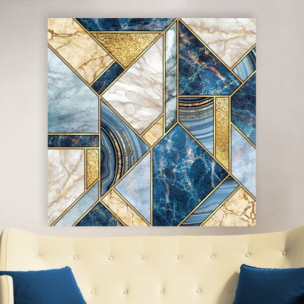 Blue and Gold Geometric Wall Art Etsy