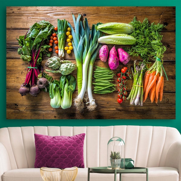 Farm Fresh Vegetables Canvas Art, Vibrant Photo Of Cooking Ingredients, Big Gallery-Wrap Wall Art, Restaurant + Kitchen Decor, Ready To Hang