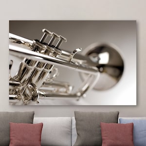 Silver Trumpet Canvas Art, Close-Up Artwork Of Trumpet Instrument, Beautiful Music Painting, Gallery-Grade Musical Wall Art, Ready To Hang