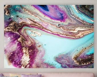 Purple + Gold Fluid Art Canvas, Abstract Watercolor Modern Art Painting, Large Gallery-Wrapped Wall Art, Home + Office Decor, Ready To Hang