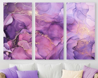 Elegant Purple + Gold Canvas Print, Alcohol Ink Painting, Beautiful Calm Wall Art, Abstract Watercolor Painting, Purple-Pink-Gold Modern Art