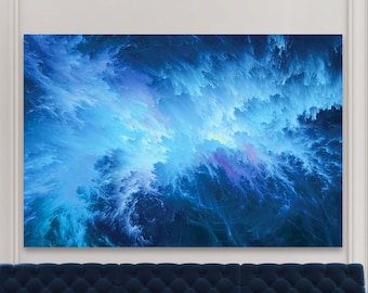 Stormy Midnight Blue + Teal Canvas, Cool Abstract Painting, Modern Artwork, Big Gallery-Wrapped Wall Art, Home Decor, Ready To Hang Painting