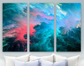Stormy Teal Fractal Art Canvas, Abstract Blue Painting, Cool Modern Art, Large Gallery-Wrapped Wall Art, Home Decor, Ready To Hang Painting