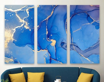 Gold Ripples + Lapis Blue Canvas Art, Peaceful Calming Modern Wall Art, Blue + Gold Alcohol Ink Abstract Painting, Home Decor, Ready To Hang