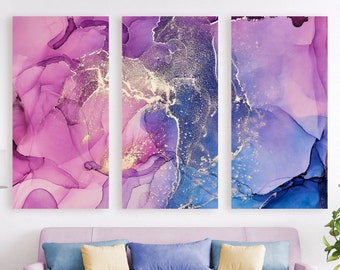 Twilight Blue + Orchid Pink Canvas, Abstract Watercolor + Alcohol Ink Painting, Pink/Purple/Blue/Gold Wall Art, Beautiful Modern Wall Decor