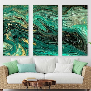 Emerald Green + Gold Canvas Art, Calming Abstract Fluid Art Painting, Gallery-Grade Modern Wall Art, Classy Home Decor, Ready To Hang Canvas